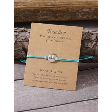 Imagem de Pulseiras femininas elásticas ajustáveis para Dia dos Professores com Presentes de Dia dos Professores de Maçã, One Size, Liga de aço, Sem Pedra Preciosa