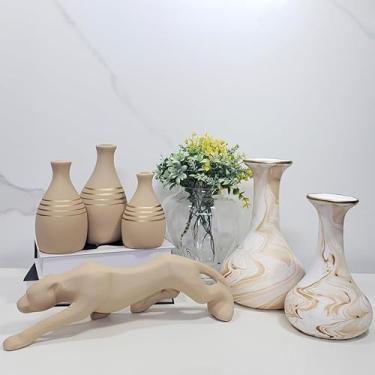 Imagem de Conjunto 6 PeçAs Kit Enfeite CerâMica Vasos Sala Completo Decorativas Trio Rack Centro Mesa Cozinha Jarros Decorativos Para Sala DecoraçãO(ZIFE MESC M. PANTERA CM G CM L)