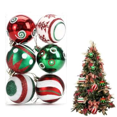 Imagem de 6 peças de enfeites de bola de Natal inquebráveis, decoração pendurada vermelha verde branca de 6 cm