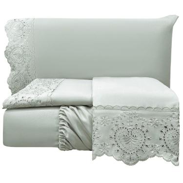 Imagem de Jogo De Cama Lençol King Nupcial Percal 300 Fios 4 Peças Cinza 100% Poliéster