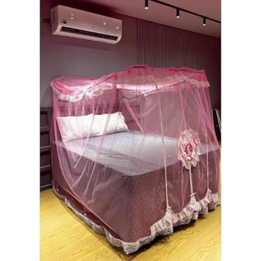 Imagem de Mosquiteiro Casal Completo com Armação – Rede Antimosquito Luxo Renda Volta ao Mundo para Cama Casal e Queen(rosa)