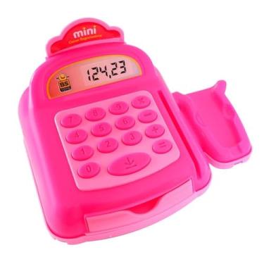 Imagem de BS Toys Mini Caixa Registradora Infantil, Rosa e Amarela, com Moedas, Cartão e Bip, Material Polipropileno, 20x11x14cm, para Crianças Acima de 3 Anos