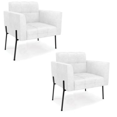 Imagem de Poltrona Pé De Ferro Preto Para Sala Kit 2 Elisa Corano Branco D03 - D'rossi