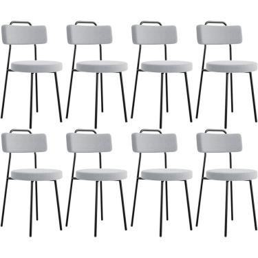 Imagem de Kit 08 Cadeiras Decorativas Estofada Para Sala De Jantar Barcelona L02 Bouclê Cinza - Lyam Decor