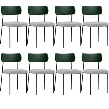 Imagem de Kit 08 Cadeiras Para Sala De Jantar Melina L02 Facto Verde Musgo Linho Cinza - Lyam Decor