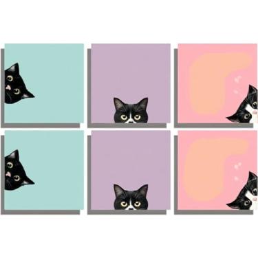 Imagem de 6 peças de notas adesivas de gato fofo 7,6 x 7,6 cm, blocos de notas autoadesivos para mesa de escritório, lembretes de casa que o professor deve ter, 30 folhas por bloco, blocos de notas de mesa em
