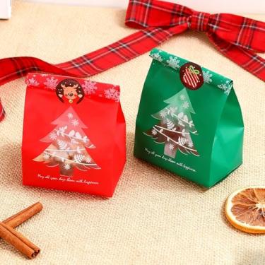 Imagem de 10 unidades de sacos de guloseimas de Natal de 15,5 x 9,4 cm - para doces, rosquinhas, pão, chocolate e biscoitos | Designs de árvore de Natal | Para lembrancinhas de festa de Natal e embalagem de
