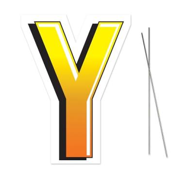 Imagem de Beistle Placa de plástico letra Y Yard com estacas de metal - Decoração de gramado ao ar livre festa de aniversário de aniversário, 45,72 cm x 30,83 cm, amarelo/laranja/branco/preto