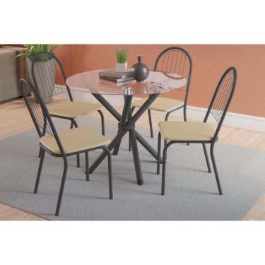 Imagem de Sala de Jantar Completa Volga c/ Tampo de Vidro 95x95cm e 4 Cadeiras Noruega Preto - ano Capuccino - Kappesberg