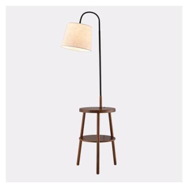 Imagem de Luminária de chão Candeeiro de pé moderno em arco com mesa, base madeira candeeiro bandeja, prateleira alta curva para escritórios, cafés, salas estar, quartos(Brown)