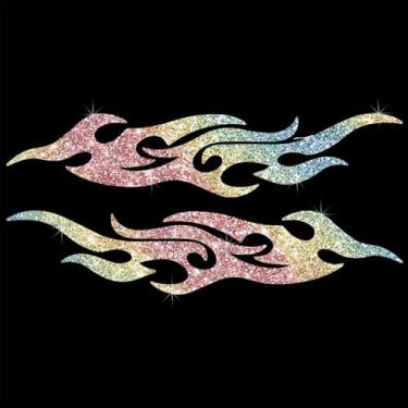Imagem de Adesivo de decalque com glitter de PVC refletivo de chama cintilante para carros, laptops, motocicletas, parede, janela, bagagem, capa de arranhão, porta, multisuperfície (colorido)
