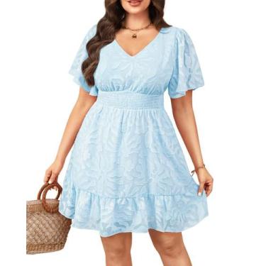 Imagem de Vestido de Páscoa azul claro plus size, verão, casual, formatura, past
