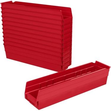 Imagem de Akro-Mils 30128 Caixas de plástico para prateleiras, caixas de armazenamento resistentes para organização de garagem, armário e gaveta, 45,7 cm x 10 cm x 10 cm, vermelho, pacote com 12