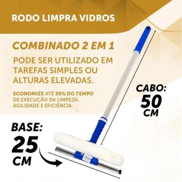 Imagem de Rodo Combinado Limpa Vidro Bralimpia 25cm Com Cabo De 50cm