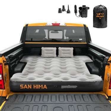 Imagem de SAN HIMA Colchão de ar de cama de caminhão para camas de caminhão compactas regulares de 1,8 a 1,9 m, colchão inflável com bomba e bolsa de transporte para acampamento ao ar livre, camelo e preto