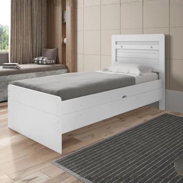 Imagem de Cama Larissa Solteiro com Baú Organizador MDF Resistente Branco