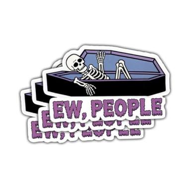 Imagem de (3 peças) Adesivo Ew People, decalque engraçado esqueleto caixão, humor anti-social, presente introvertido, adesivo de humor negro para laptop, garrafa de água, carro, acabamento fosco - 7,6 cm
