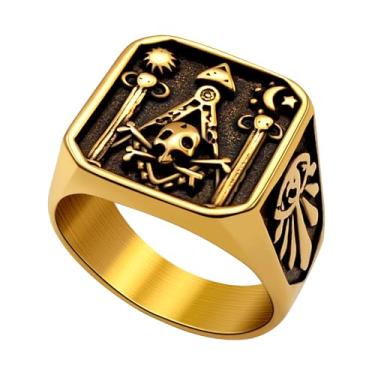 Imagem de Hoyazvet Anéis maçônicos para homens, aço inoxidável 316L/ouro 18 k/pulseira maçônica preta, com caixa de presente, Metal, Sem pedra preciosa