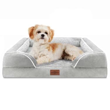 Imagem de Comfort Expression Cama para cães pequenos à prova d'água com espuma ortopédica, sofá-cama confortável para animais de estimação com capa removível lavável e fundo antiderrapante (P, cinza e branco)