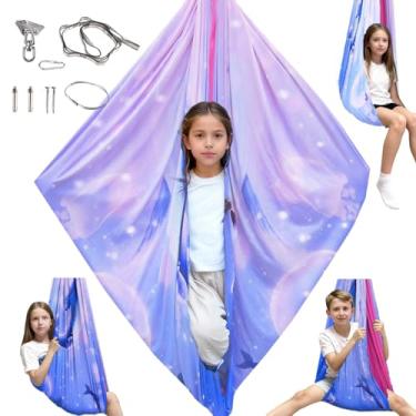 Imagem de Balanço sensorial para crianças e adultos com kit de cabide giratório de 360°, balanço terapêutico elástico de camada dupla comporta até 136 kg para autismo, TDAH, Asperger e SPD (Blue PinkDolphin)