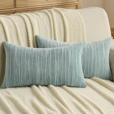 Imagem de FUTEI Capas de almofada de chenille azul-petróleo tingidas 30 x 50 cm conjunto de 2, fronhas lombares texturizadas de linha macia, decoração de casa moderna para sofá, sala de estar
