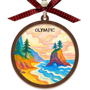 Imagem de KoKi93Art Enfeite de Natal do Parque Nacional Olímpico - Design de duas camadas de madeira e acrílico em camadas - Decoração de árvore de Natal - Presente para viajantes e amantes da natureza