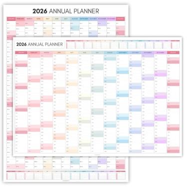 Imagem de Agenda de parede mensal 2026, A2 60 cm x 42 cm | Impressão dupla face, calendário de parede arco-íris 2025, agenda anual, ano inteiro para visualização | Organizador para escritório, universidade