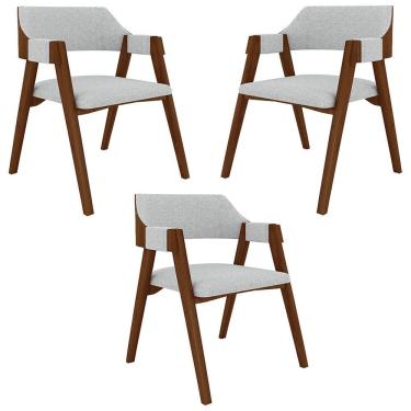 Imagem de Kit 3 Cadeiras Sala De Jantar E Jogos Carteados Madeira Maciça Poker Linho Cinza-imbuia G42 - Gran Belo