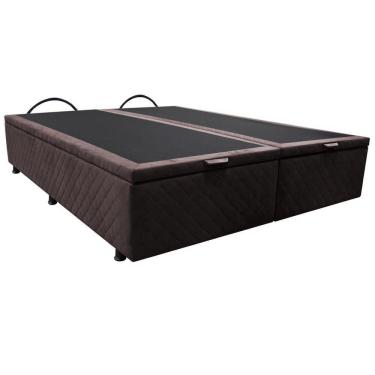 Imagem de Base Box Baú Para Cama Casal King 192x203cm Bipartido Liz S05 Suede Bordado Marrom - Mpozenato