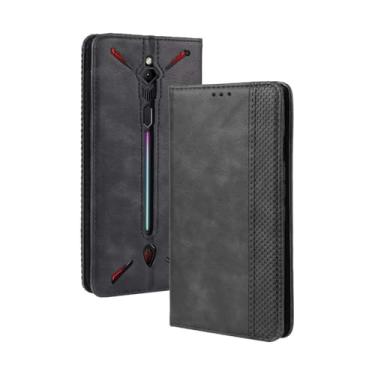 Imagem de Capa para ZTE Nubia Red Magic 3,Retro Flip magnético,Caso de telefone de couro PU,Design de carteira com 3 slots de cartão e 1 clipe de dinheiro -Black