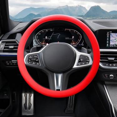 Imagem de Capa de volante de carro, capa de direção de silicone universal de 13,5 a 38 cm compatível com a maioria dos modelos de carro adequada para formato D redondo