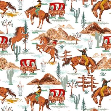 Imagem de VaryPaper Papel de parede de caubói ocidental de 48 x 190 cm, papel de parede de contato ocidental, montanha, cacto, carruagem, cavalo, caubói, papel de parede, autoadesivo removível, papel de parede