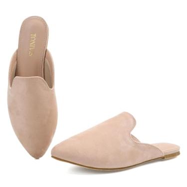 Imagem de Mocassins femininos TONIVIS Mules confortáveis sem cadarço, sem costas nuas, bico fino, para trabalho e uso casual, sapatos de salto baixo fechados femininos, Camurça rosa, 39