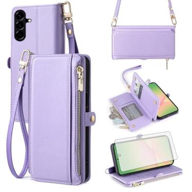 Imagem de Asuwish Capa de telefone para Samsung Galaxy A56 5G carteira com zíper com protetor de tela de vidro temperado e alça de pulso slot para cartão flip suporte móvel acessórios de celular A 56 56A LTE