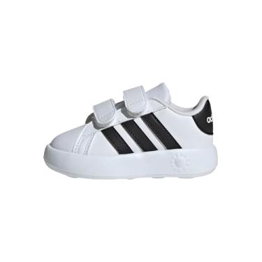 Imagem de adidas Tênis infantil unissex Grand Court 2.0 elástico (criança pequena), Branco/Preto/Branco, 19