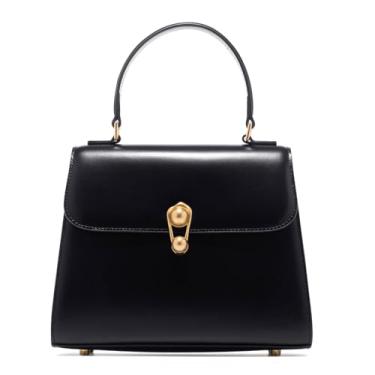 Imagem de LA FESTIN Bolsa pequena de couro genuíno com alça superior para mulheres: vintage médio perfeito para festas de trabalho, Preto, Small, Vintage