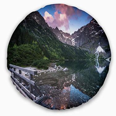 Imagem de Ponte de madeira Designart sobre a paisagem do lago, sala de estar, sofá, almofada de alta qualidade + capa de almofada impressa em ambos os lados 50 cm