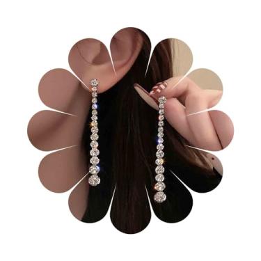 Imagem de Sttiafay Brincos longos de strass para mulheres, brincos pendentes de corrente longa, brincos lineares de cristal brilhante, brincos de declaração de casamento joias de noiva, Strass