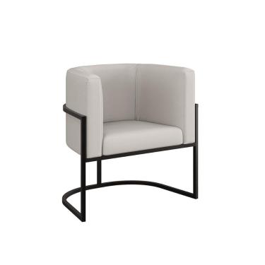 Imagem de Cadeira Poltrona Lua Corino Base De Metal Preta Reforçada Bege