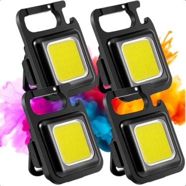 Imagem de kit 4 Mini Lanterna Led Chaveiro tática militar Recarregável COB 800 Lúmens Ímã Suporte Dobrável e Abridor de Garrafas lembrancinha viagem acampamento Luz de Emergência Portátil USB Preto Essor Lab