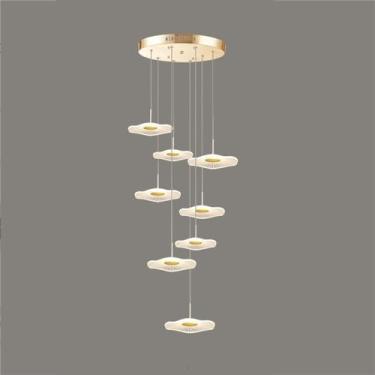 Imagem de Forma De Folha De Lótus Dourada 1-luz Pingente De Luz Moderna Led Lustre De Jantar Lustres De Foyer Para Teto Alto Iluminação De Escada De Entrada Nórdica Sala De Estar Cozinha I, Gold, 8 LIGHTS