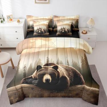 Imagem de Erosebridal Jogo de cama de urso preto em uma bolsa, 7 peças, animais de caça na floresta, rústica, cabana de fazenda, vintage, do oeste, com edredom e decoração de floresta natural