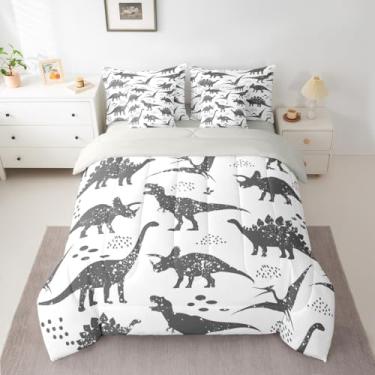 Imagem de jejeloiu Conjunto de edredom com 7 peças, solteiro, dinossauro, selva, para crianças, meninas, lençol com estampa de animais fofos, em microfibra leve