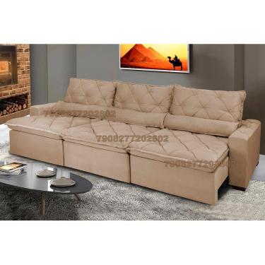 Imagem de Sofá Lisboa 3,52m Retrátil, Reclinável Com Molas No Assento E Almofadas Lombar Tecido Suede Castor