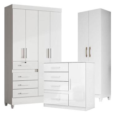 Imagem de Guarda Roupa Infantil Sobral Com Cômoda Vênus E Armário Multiuso New íris Branco Brilho - Moval