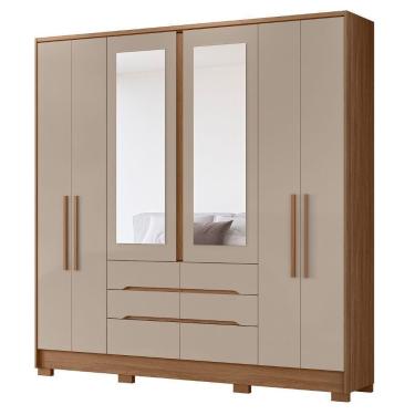 Imagem de Guarda Roupa Casal 6 Portas Espelho 216 Cm San Francisco Carvalho Fendi Moval