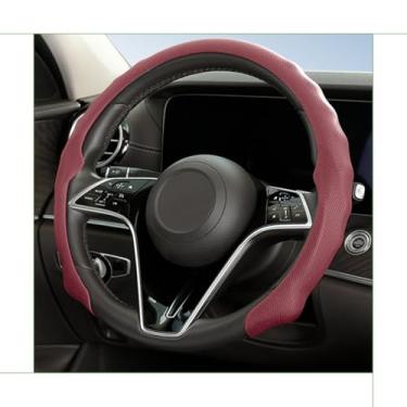 Imagem de Sandfren Capa de volante de carro, couro napa de 38 cm antiderrapante e protetor de volante de veículo 5D ultrafino 5D, acessórios internos automotivos respiráveis, ajuste universal (vermelho vinho)