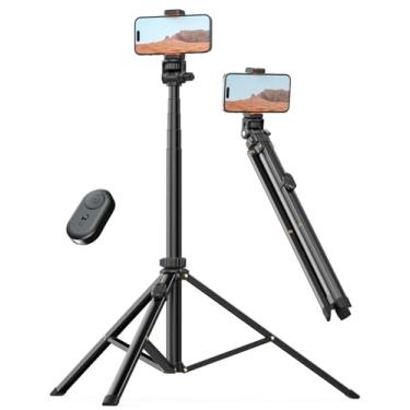 Imagem de Tripé de telefone de 86 polegadas e bastão de selfie, tripé para iPhone com controle remoto removível, tripé portátil para gravação de vídeo, tripé de viagem para celular, compatível com smartphones