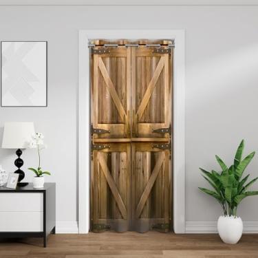 Imagem de Leyiyi Cortina de porta de celeiro de madeira rústica para porta de celeiro de fazenda, arte de celeiro, cortina blackout rural para armário de quarto, cortinas de porta de privacidade com isolamento