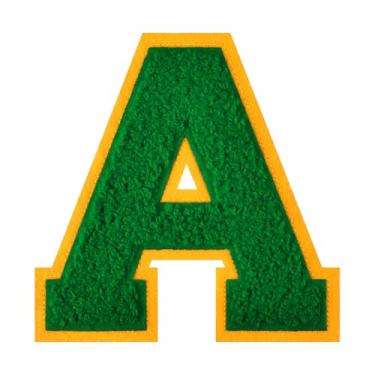 Imagem de 1 Patch de letra de chenille verde de 11,4 cm – Adesivos do alfabeto para roupas, jaquetas, mochilas, chapéus para decoração personalizada, nome personalizado e artesanato. (A)